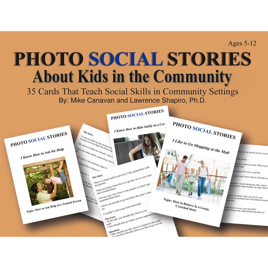 Social Stories Cards About Kids in the Community - making friends -  interactive questions - social rules