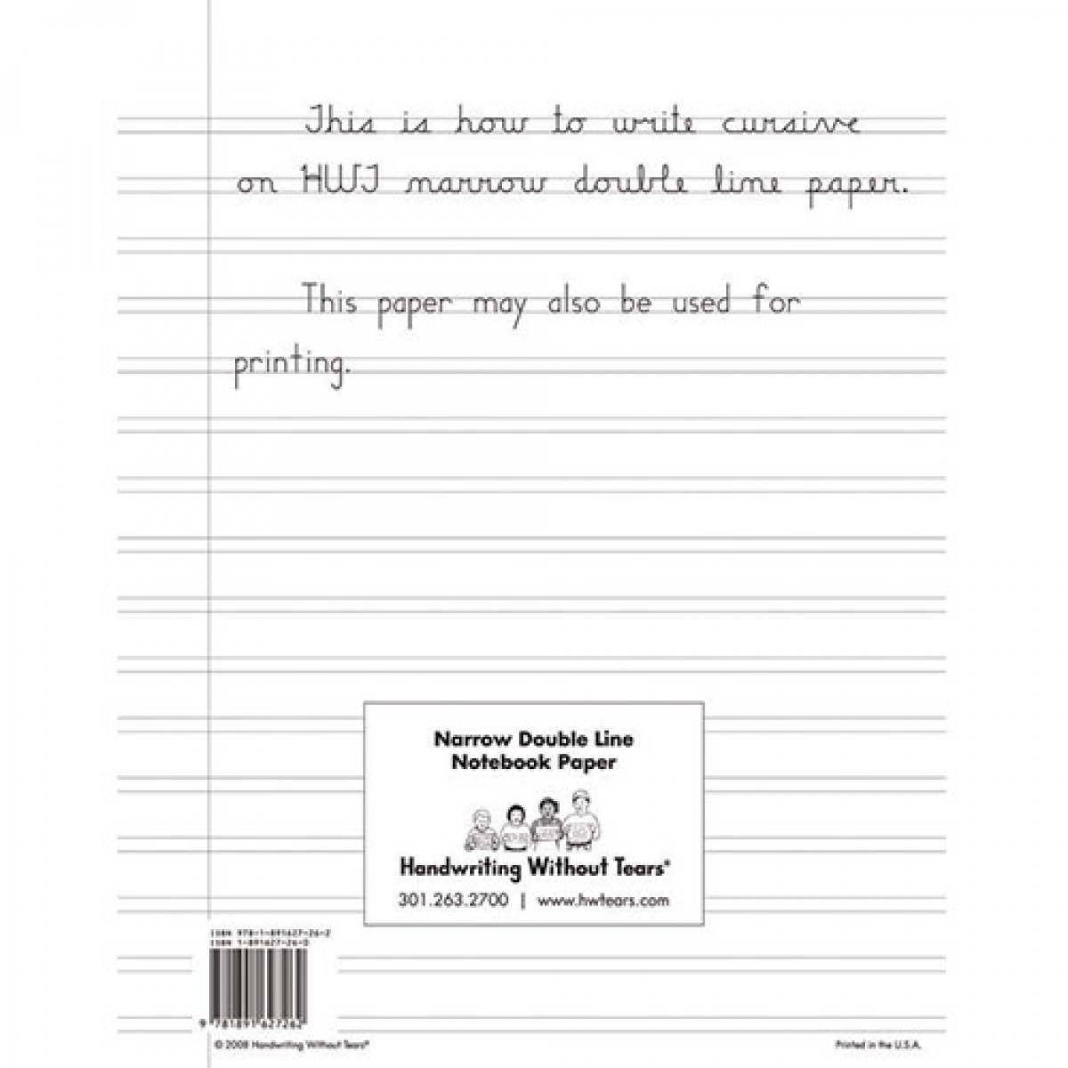 Handwriting Without Tears Double-Lined Wide Notebook Paper, 5/16 in RU