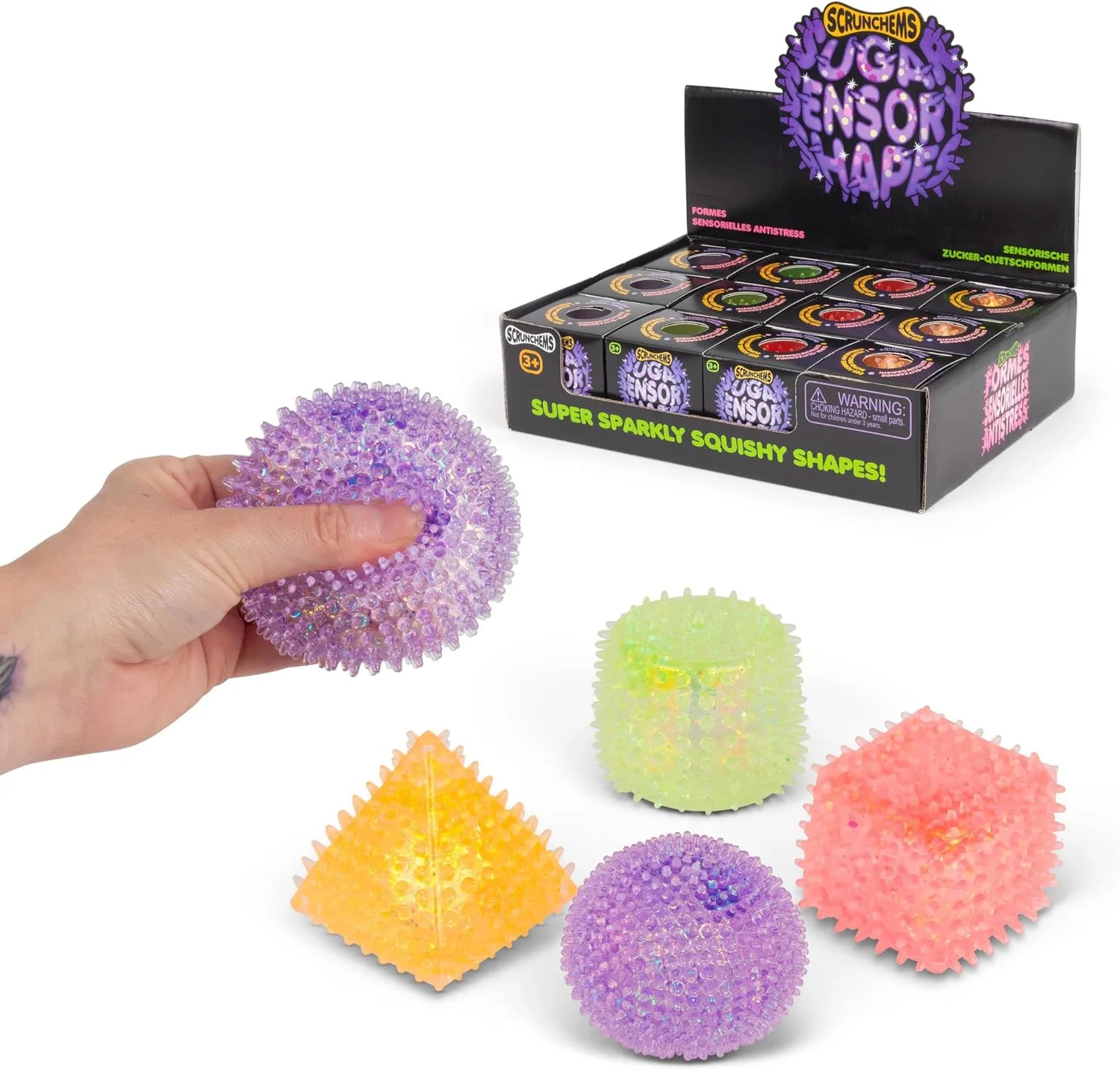 Sensory Sugar Shapes Squishy Fidget Toy group with box