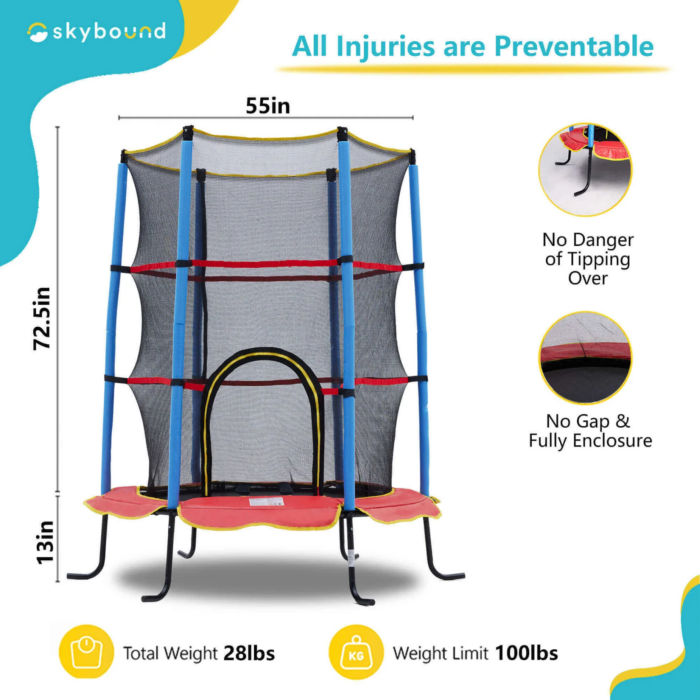 SkyBound 55 Inch Mini Trampoline with Enclosure - Red