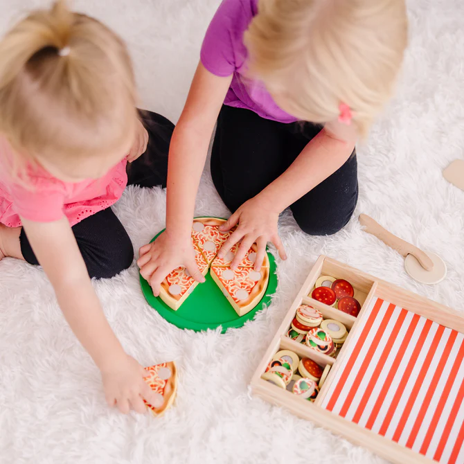 Wooden Pizza Party Play Set in Use