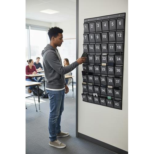 Cell Phone Pocket Storage Classroom Organizer Black and White