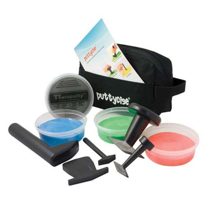 CanDo Puttycise Hard Resistance Theraputty Kit, 5 Piece Set Plus (4) 6 Oz Tubs of Theraputty