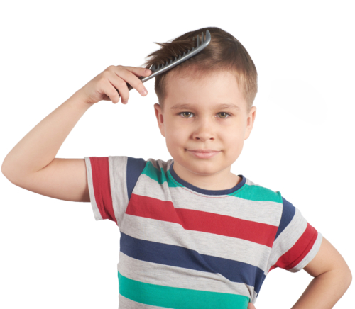 Little,Boy,Combing,His,Hair,,Isolated,On,White,Background Daily Living & Self-Care